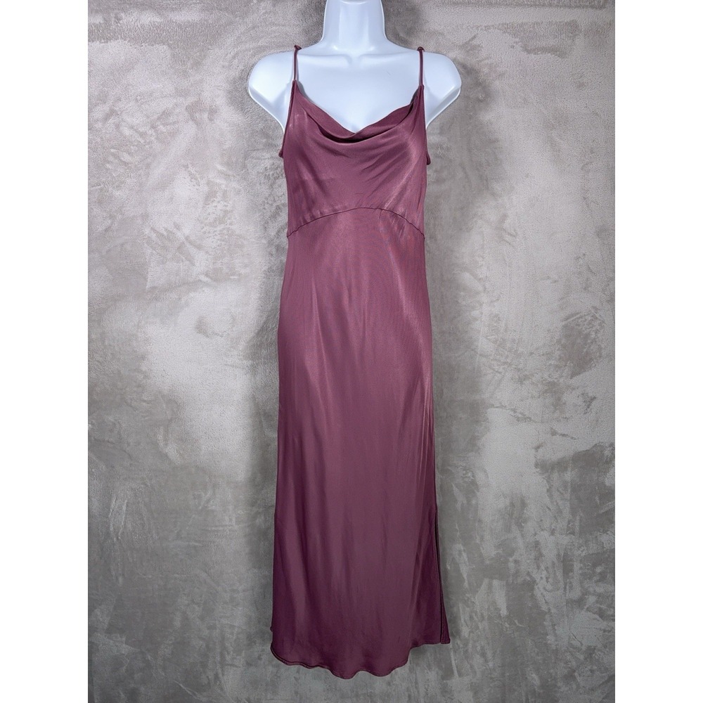 Anthropologie Elyse Slip Dress Womens Small Deep Plumb Satin Cowl Neckline